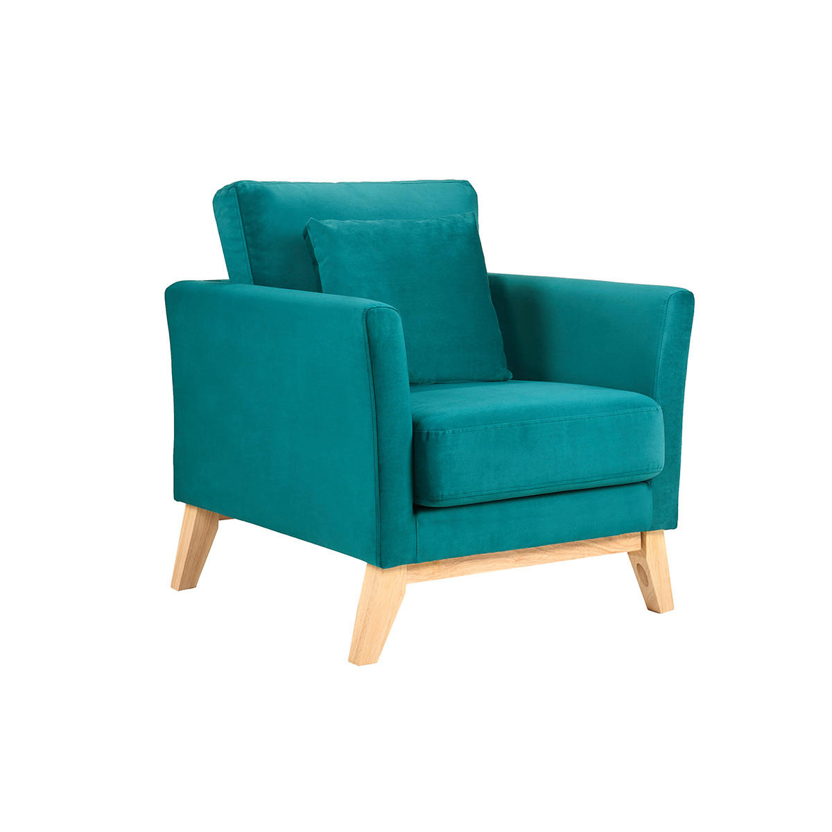 SESSEL abnehmbarer Bezug petrolblau Samt OSLO - Petrol, Kunststoff (80/81/74.5cm) - Miliboo