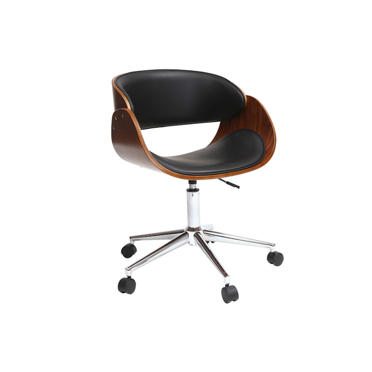 STUHL Rollen Schwarz Nussbaum BENT - Walnussfarben, Holz (58/88/52cm) - Miliboo