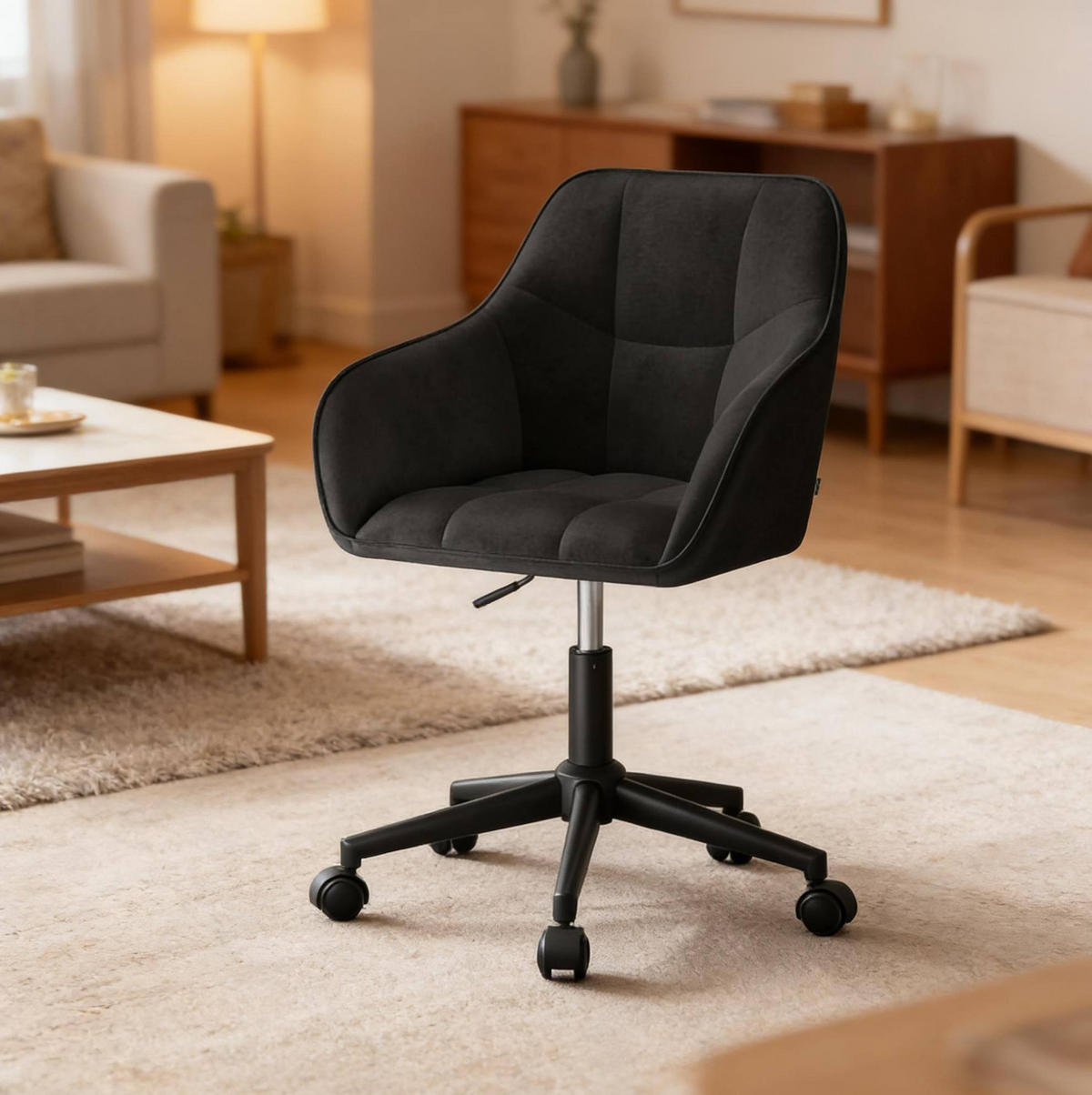 BÜROSTUHL höhenverstellbar Samt Schwarz - Schwarz, Metall (40.5/40/61cm) - Meubliv