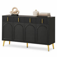 SIDEBOARD aus MDF 140x38x82 cm Schwarz mit 4 Türen, 4 Schubladen und goldfarbenen Akzenten - Schwarz, Holzwerkstoff (140/82/38cm) - IVMEU