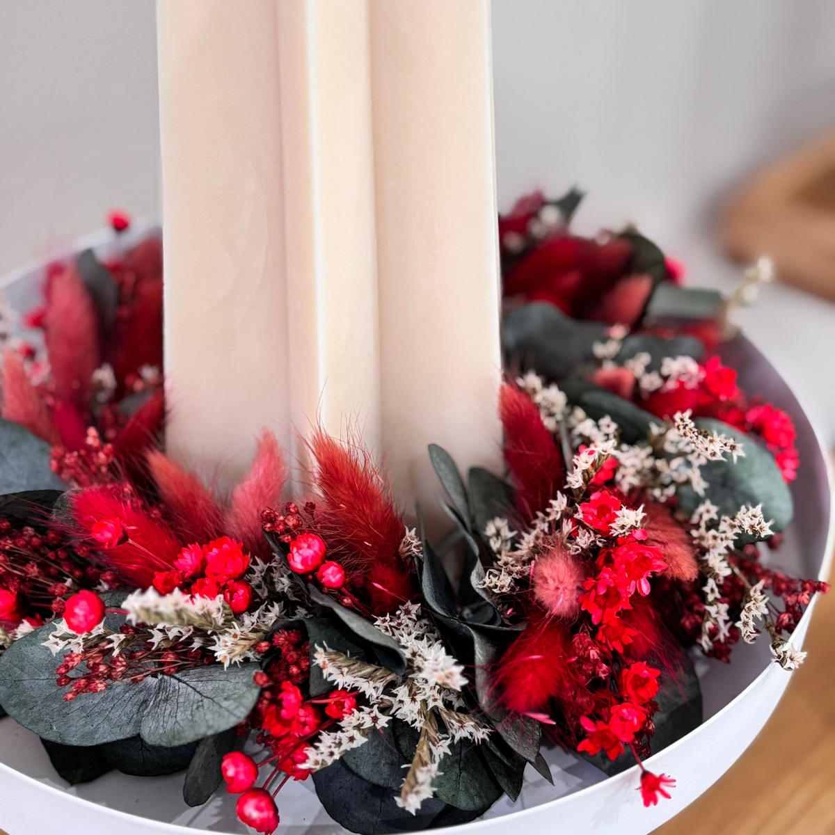 KLEINER Trockenblumenkranz "Eukalyptus Joy" in grün rot - grün / 20 cm - Grün, Naturmaterialien (20cm) - Lykke & You