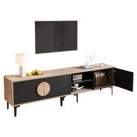TV stolek 180/35/49 cm s otevřenými policemi a 3 skříňkami, stabilní konstrukce, Dub/černá - černá, kompozitní dřevo (180/49/35cm) - Redom