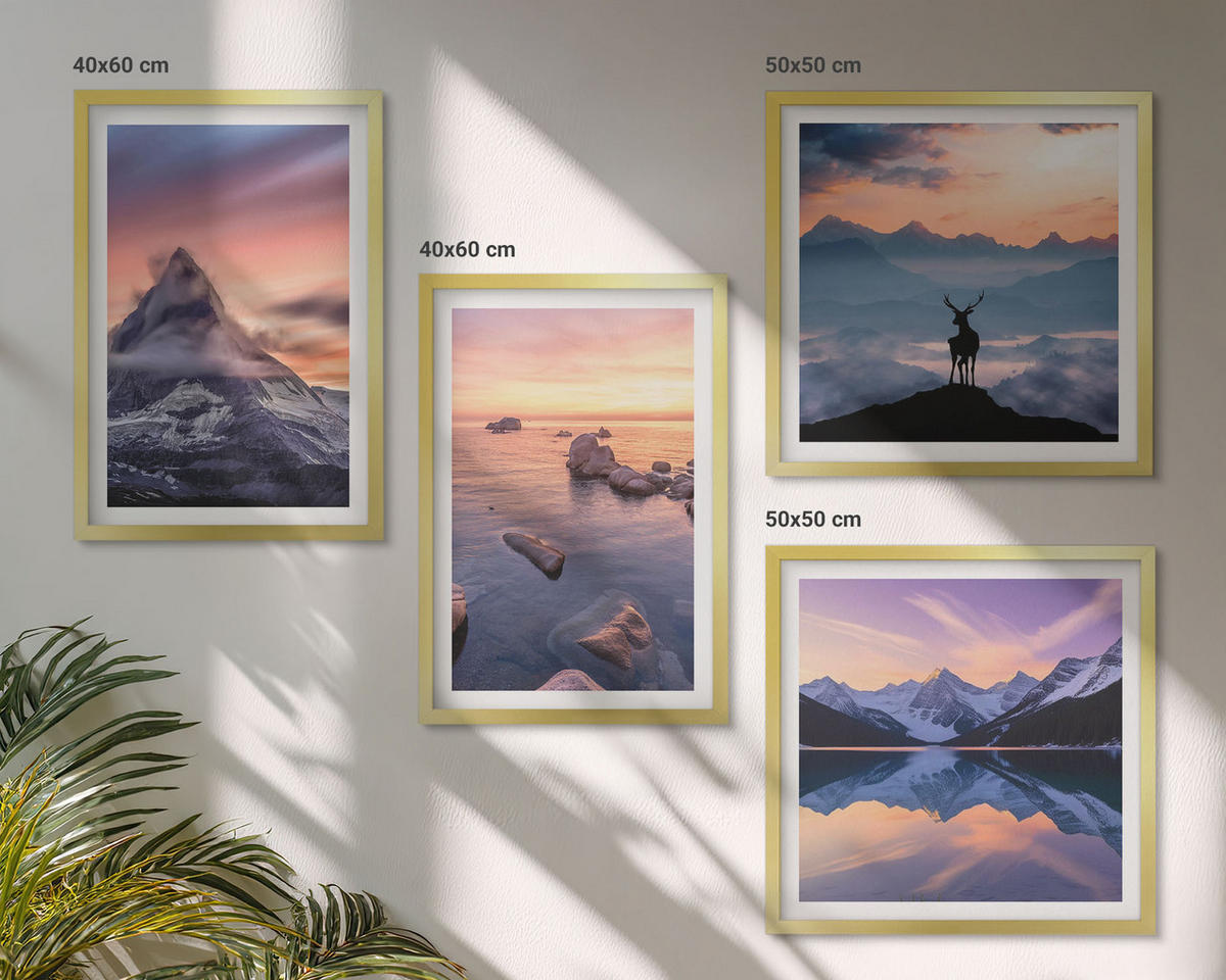 WANDBILDER 4er Set - 50x50 cm & 40x60 cm Goldrahmen - Landschaften Berge Seen jelen - Goldfarben, Kunststoff (50/50cm) - ArtPrintCave