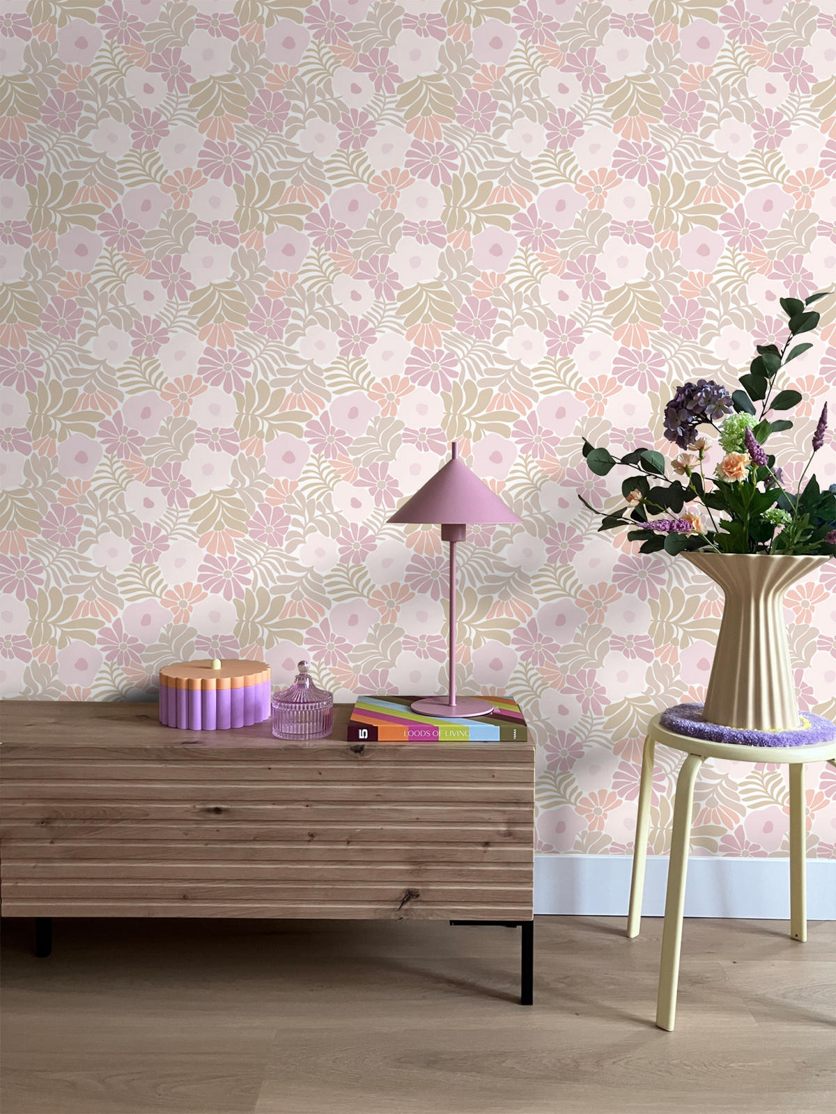 TAPETE Blumen im Matisse-Stil 53 cm x 10.05 m - Pink, Papier (53/1000cm) - ESTAhome