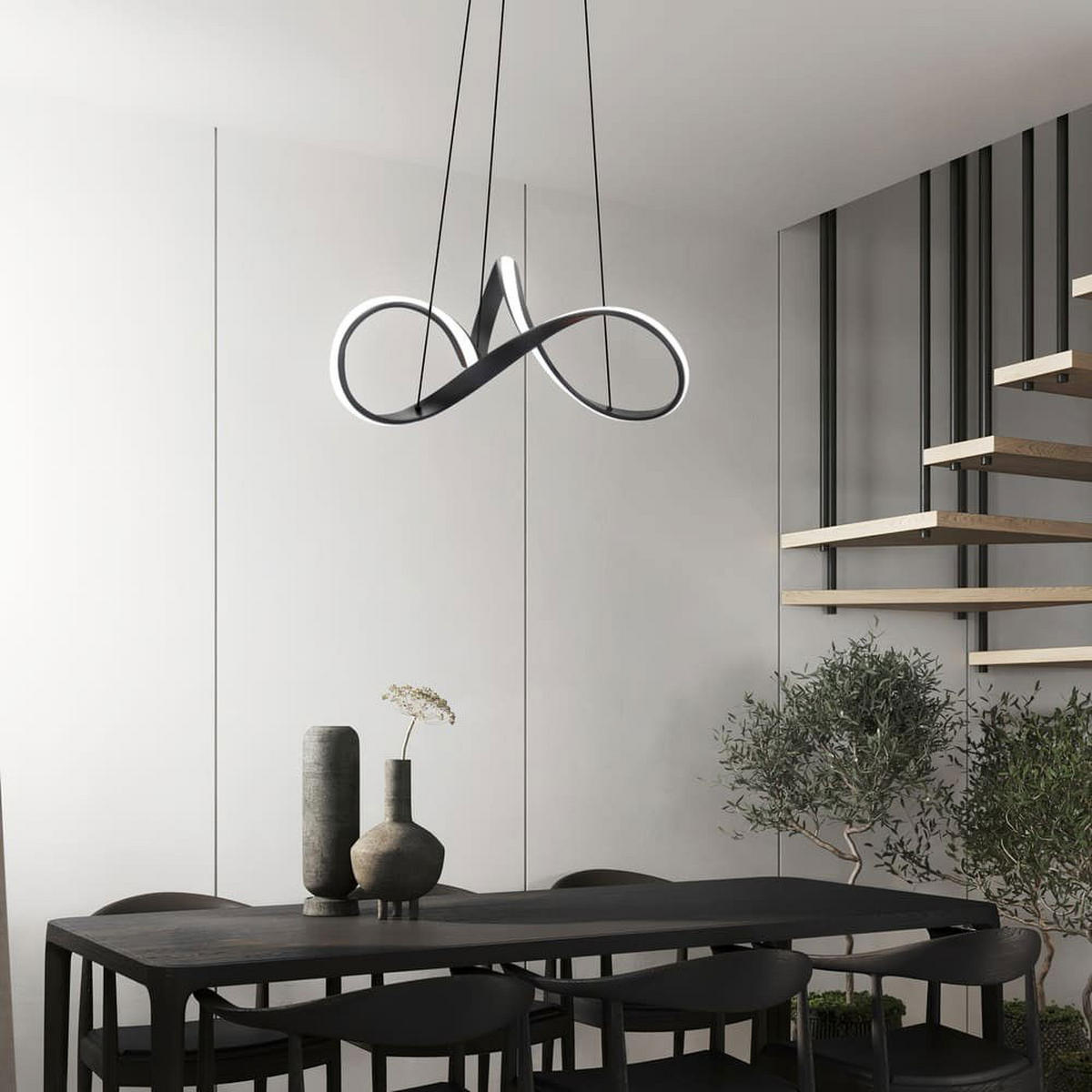 PENDELLEUCHTE 'Elegance B' - Schwarz, Metall (60/60/200cm) - KUNSTLOFT