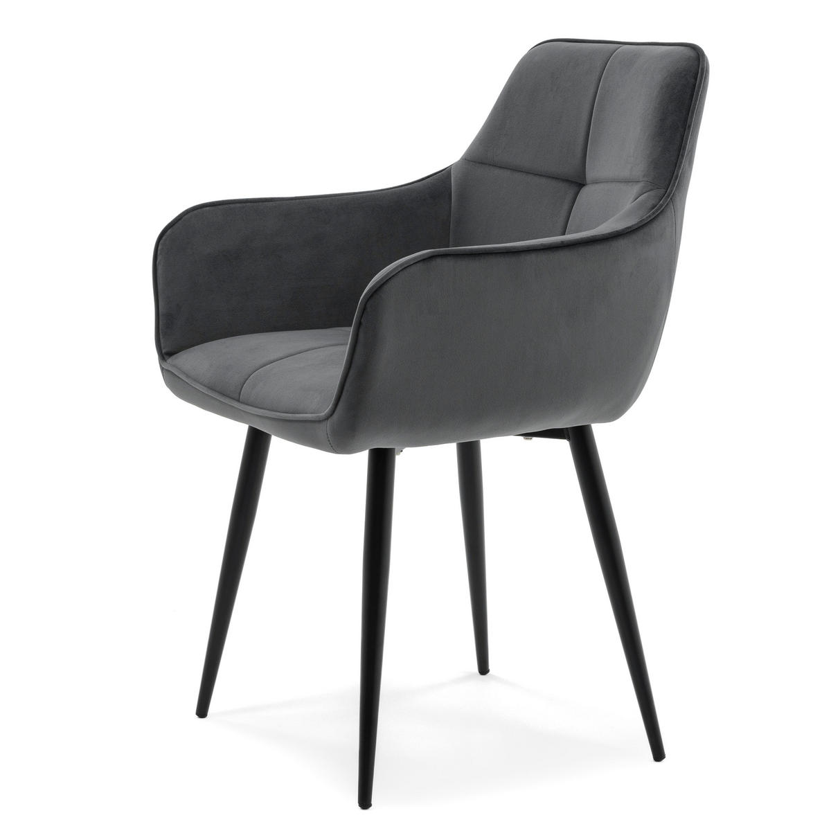 STUHL QUATTRO gepolstert mit Steppung - grau - Samt Velours - Schwarz/Grau, Textil/Metall (58/88/58cm) - NEW HOME