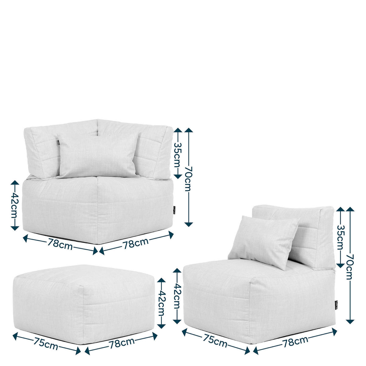 SITZSACK-SOFA 3-tlg. modular outdoor Noa - Beige, Textil (228/70/78cm) - icon