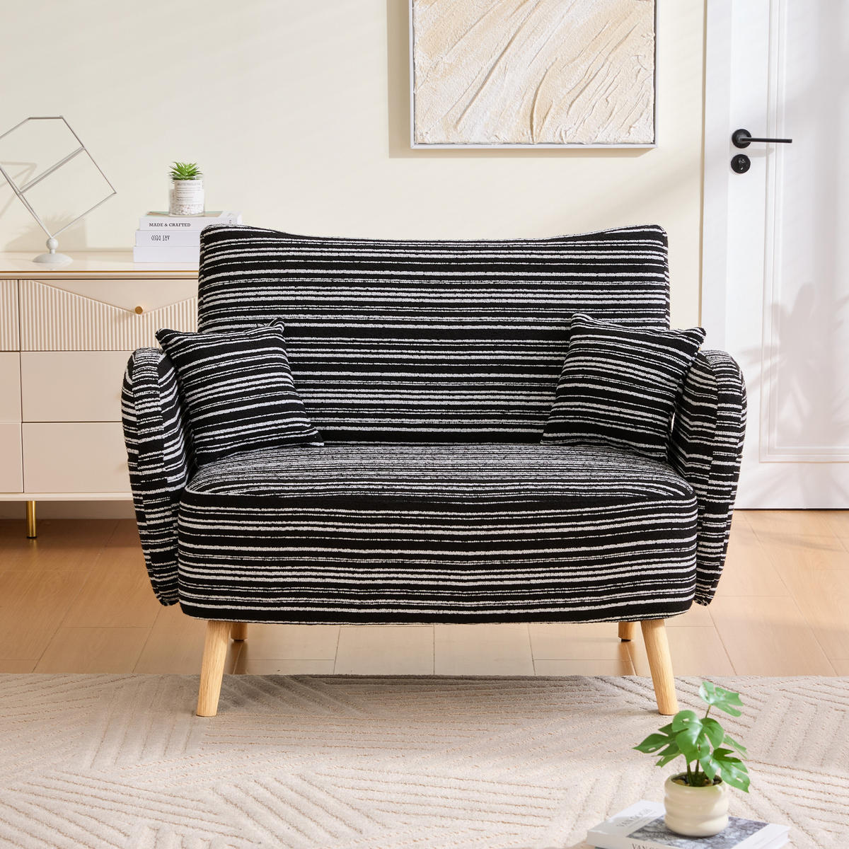 2-SITZER-SOFA aus Bouclé 121x81,5x87 cm mit Seitentaschen, schwarz - Schwarz, Textil (81.5/87/121cm)
