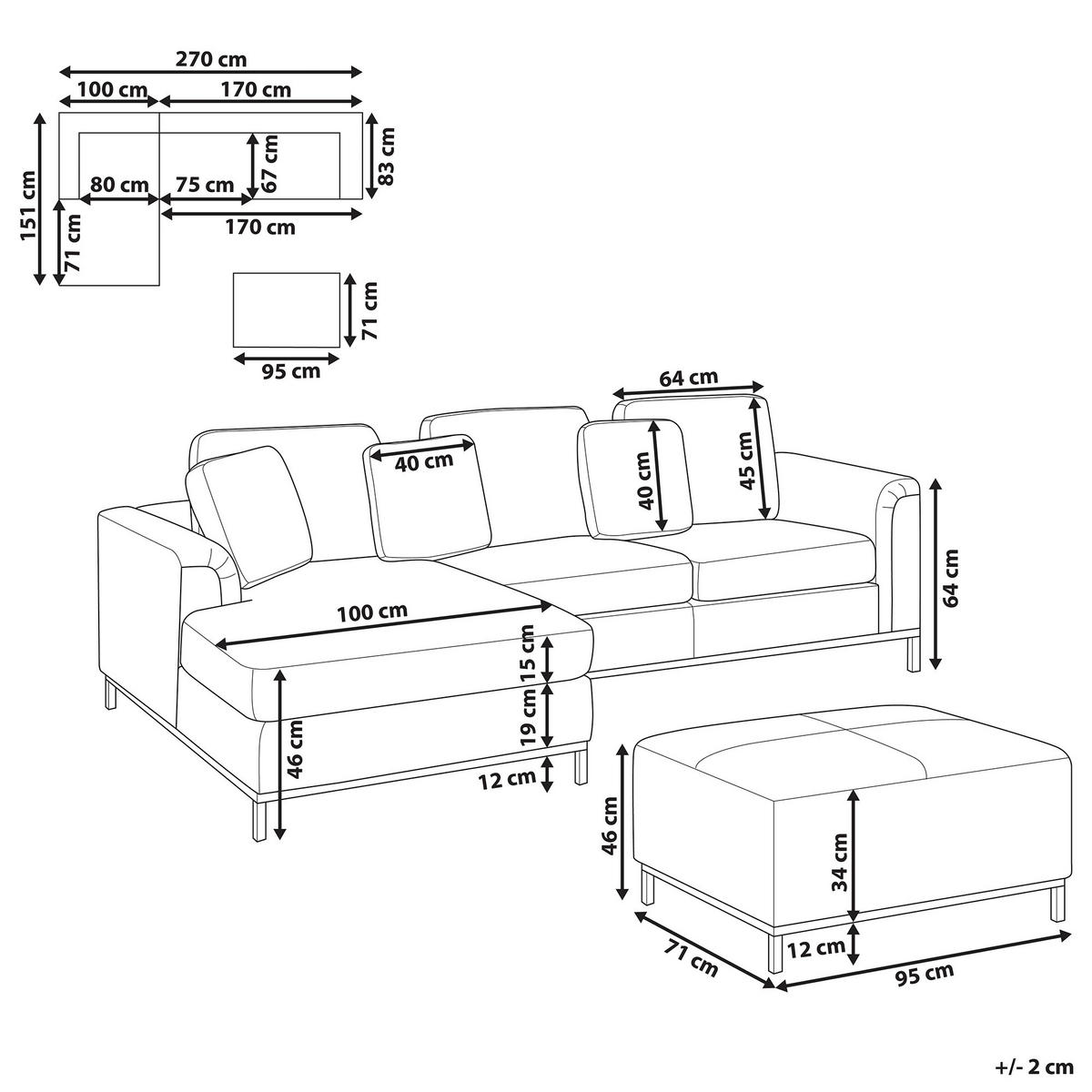 5-SITZER-ECKSOFA linksseitig mit Ottomane Polyester Beige Oslo - Beige, Textil (270/151cm) - Beliani