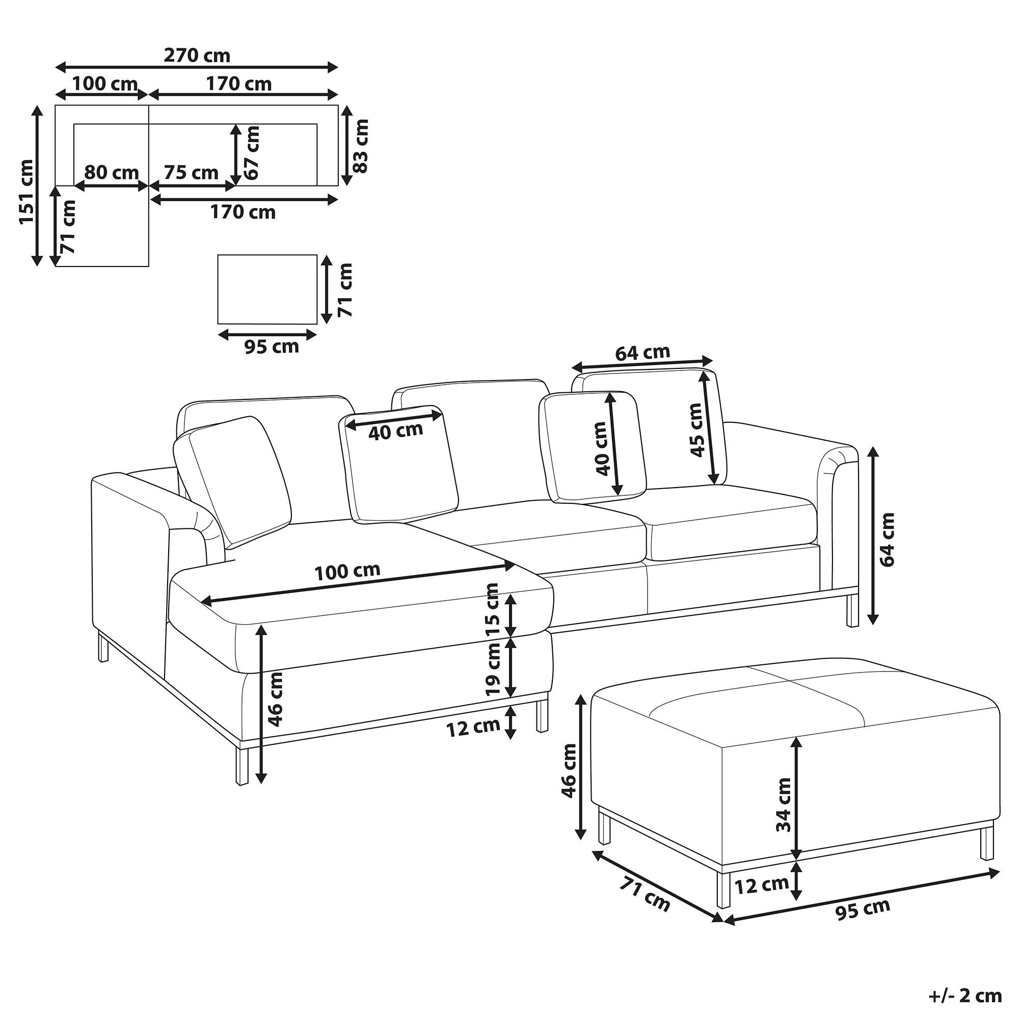 Thumbnail - Beliani Ecksofa, Beige, Leder, 5-Sitzer, L-Form, 270x151 cm, Wohnzimmer, Sofas & Couches, Wohnlandschaften, Ecksofas