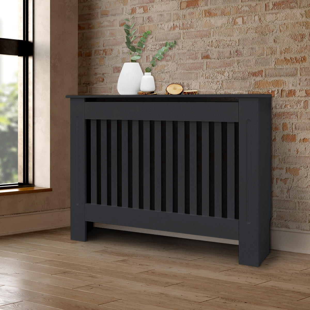 OBLOŽENÍ RADIÁTORU ve venkovském stylu 112 x 19 x 82 cm antracit - antracitová, kompozitní dřevo (19/112/82cm) - ML-DESIGN