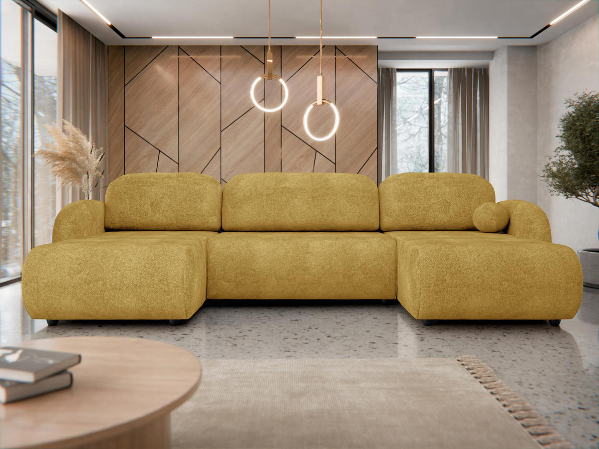 WOHNLANDSCHAFT Dream U - Schwarz/Rosa, Holz/Kunststoff (318/88/160cm) - MIRJAN24