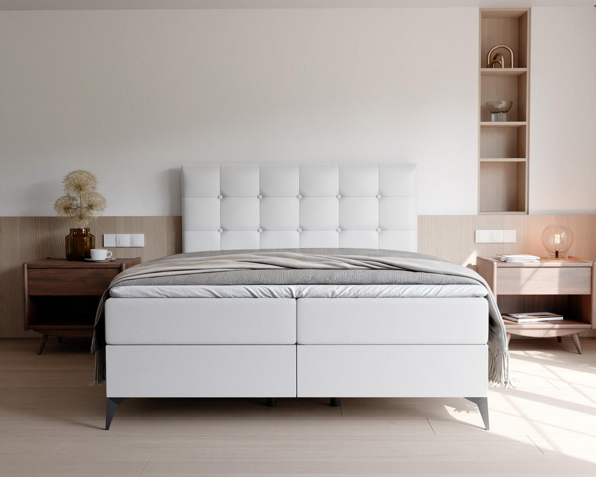 BOXBETT BAILEY 180/200 cm mit Matratze und Topper, Weiß - Weiß, Holzwerkstoff/Textil (180/200cm) - Idohome
