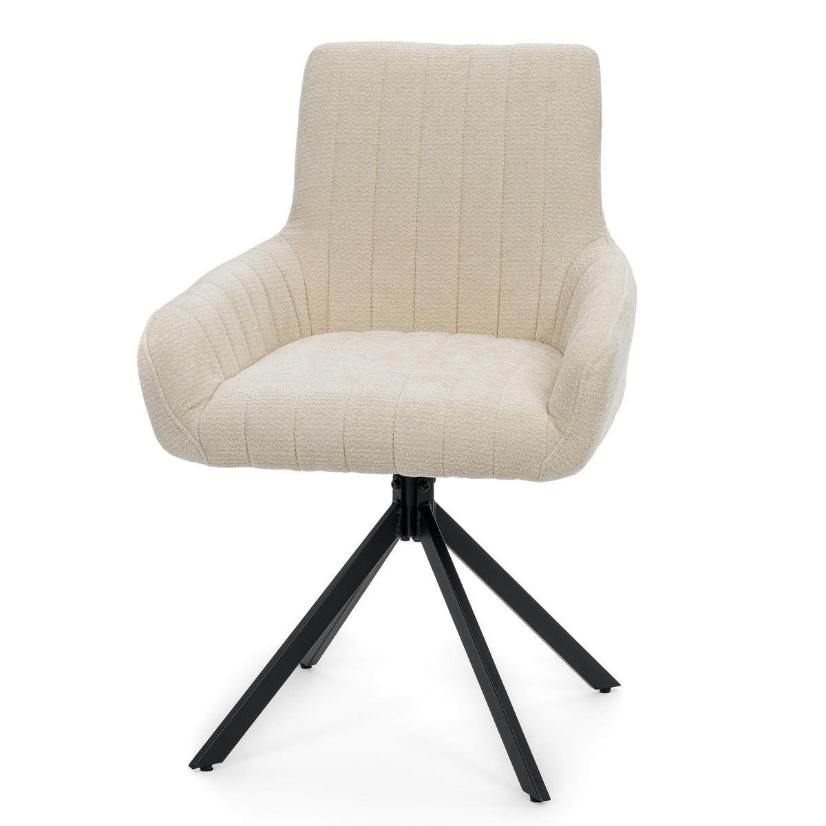 STUHL LUINO drehbar gepolsterter mit Steppung - creme - Chenille - Creme/Schwarz, Textil/Metall (58/87/60cm) - NEW HOME