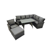 LOUNGEMÖBEL-SETS mit Esstisch Sofa Polyrattan Dunkelgrau 8-Sitzer - Dunkelgrau/Grau, Glas/Kunststoff - Fimous