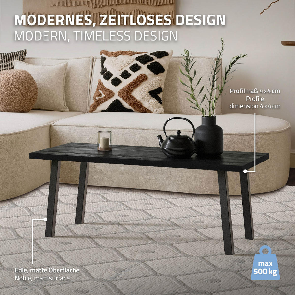 TISCHBEINE 4er Set I-96GRAD-Design H:42 cm Dunkelgrau 4x4 cm - Dunkelgrau, Metall (4/42/4cm) - ML-DESIGN