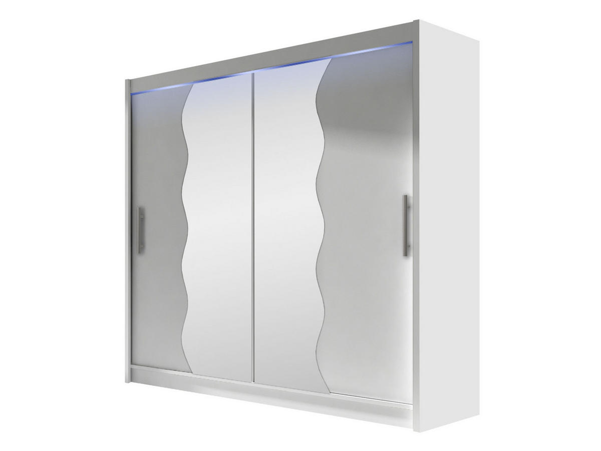 KLEIDERSCHRANK London X, mit RGB LED Beleuchtung - Silberfarben/Weiß, Holzwerkstoff/Kunststoff (180/215/58cm) - MIRJAN24