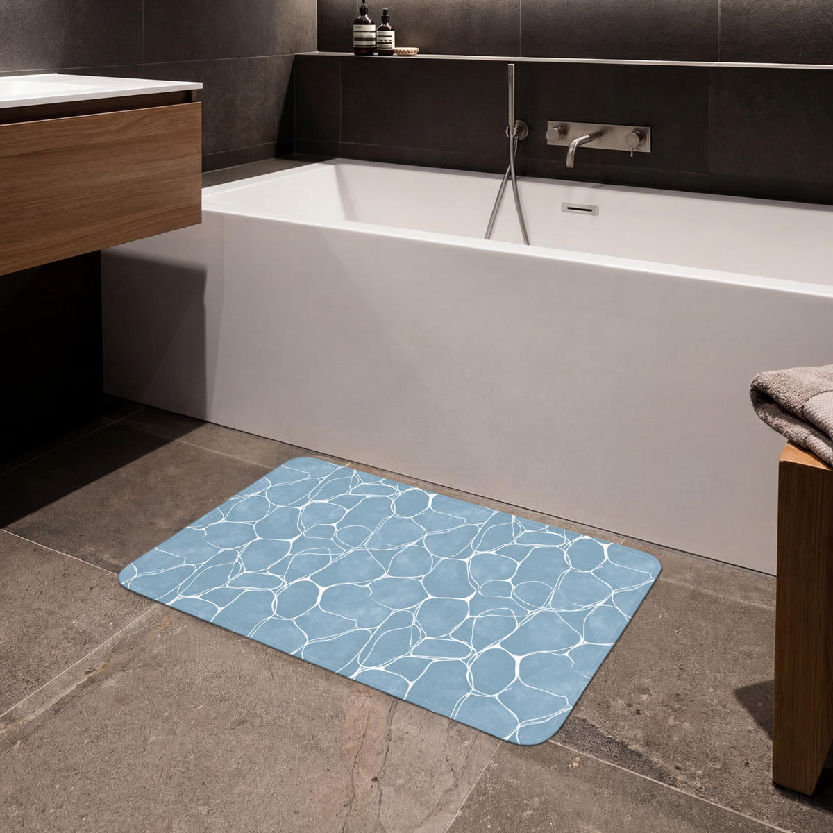 BADEMATTE Organisch - Muster - Blau 80x50 cm - Hellblau, Kunststoff/Textil (80/50cm)