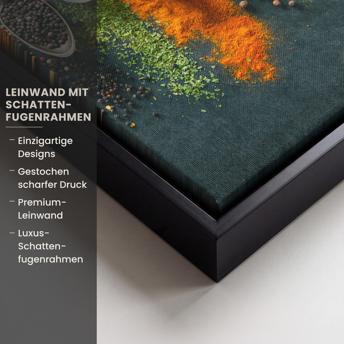 LEINWAND Bilder mit Rahmen - Kräuter - Gewürze - Löffel - 20x30 - Currygelb, Textil (20/30cm) - MuchoWow