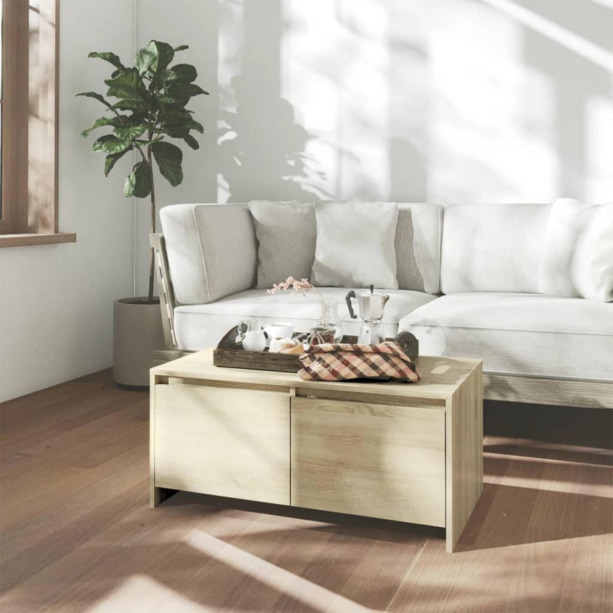 COUCHTISCH Sonoma-Eiche 90x50x41,5 cm Holzwerkstoff - Beige, Holzwerkstoff (90/50/41.5cm) - furnicato