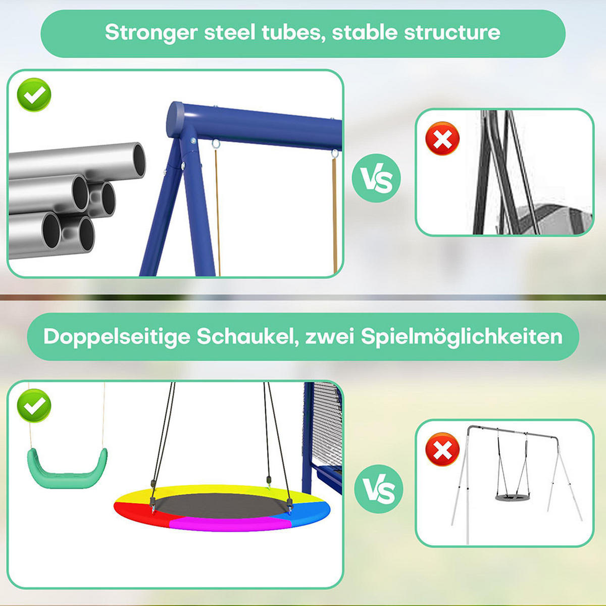 OUTDOOR-SCHAUKEL-SET sicher und langlebig，Antikblau - Dunkelblau, Metall (198/240cm)