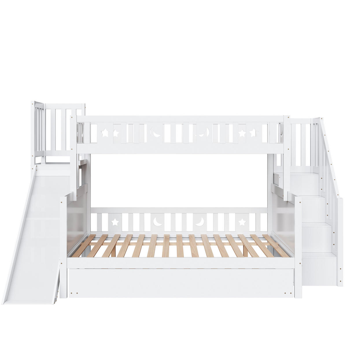 ETAGENBETT 90/200 & 140/200 cm mit Rutsche, Leiter, Ausziehbett und Stauraum, Weiß - Weiß, Holzwerkstoff (90/200cm) - Redom
