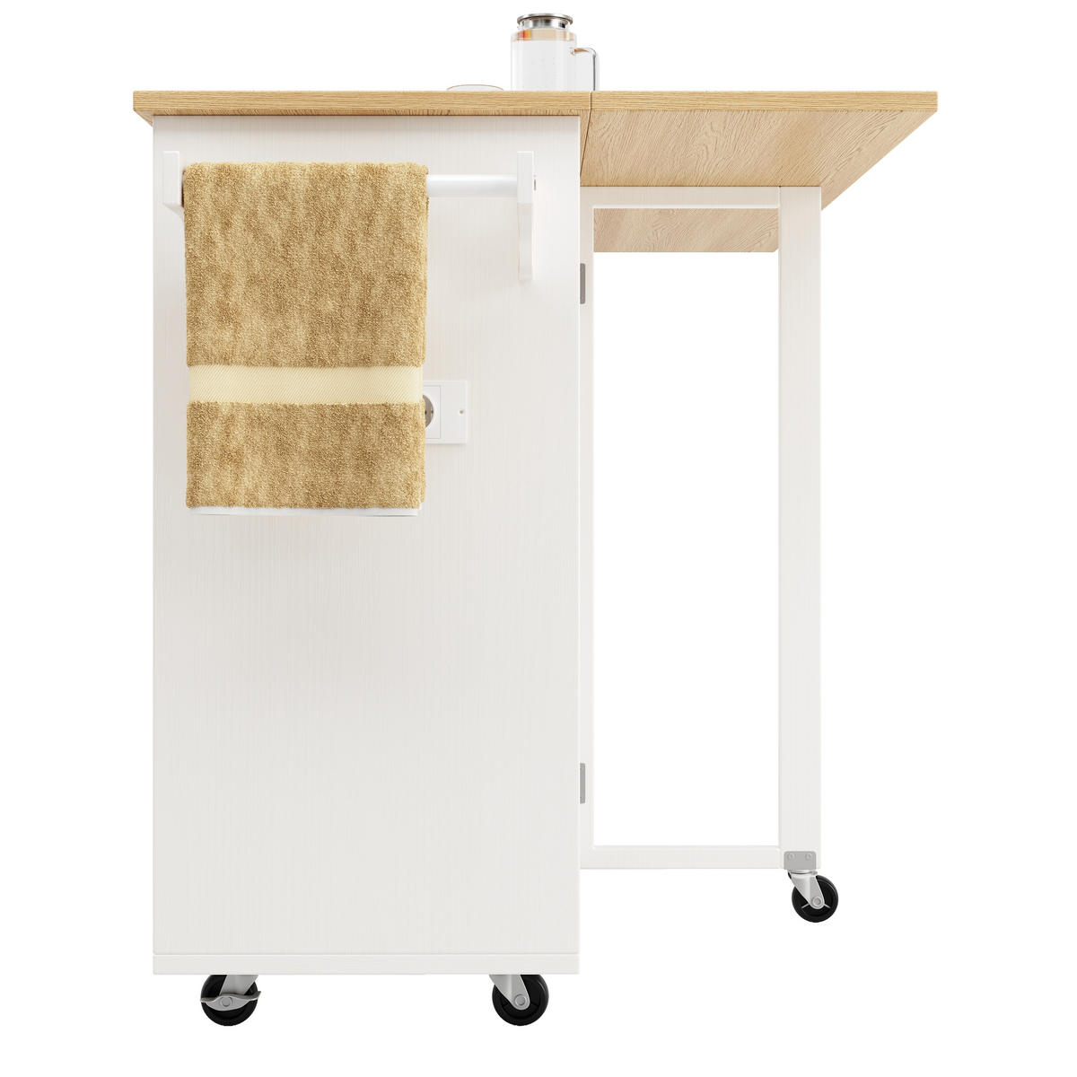 KÜCHENINSEL Weiß 131,5/43-76/90,7 cm Klappbar fahrbar mit Steckdosenleiste - Weiß, Holzwerkstoff (131.5/90.7/43cm) - PANGIVO