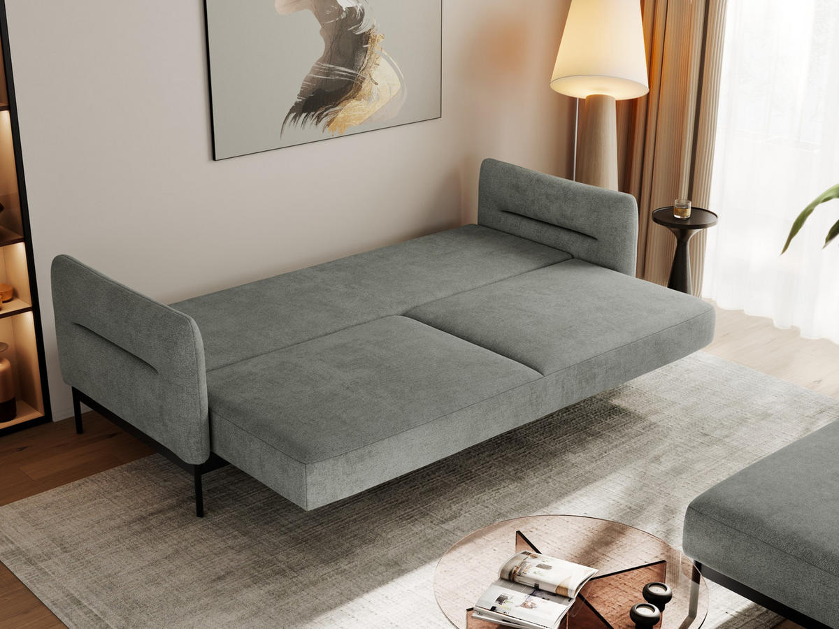 SCHLAFSOFA SALENTO Grau Struktur - Schwarz/Grau, Textil/Metall (221/82/193cm) - MKS