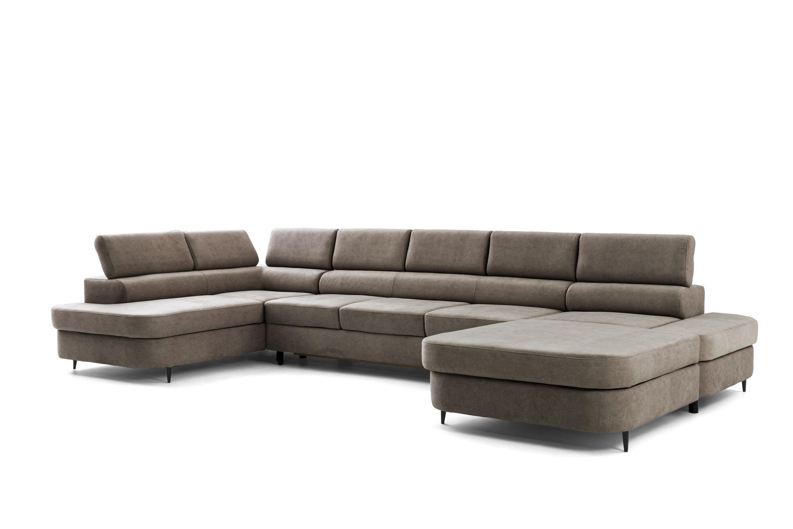 WOHNLANDSCHAFT PRIAM MAXI U – XXL Ecksofa U-form 400 cm inkl. Schlaffunktion, 2 Bettkästen & Kopfteilverstellung Braun - Taupe, Holz/Textil (400/91/203cm) - Muffo