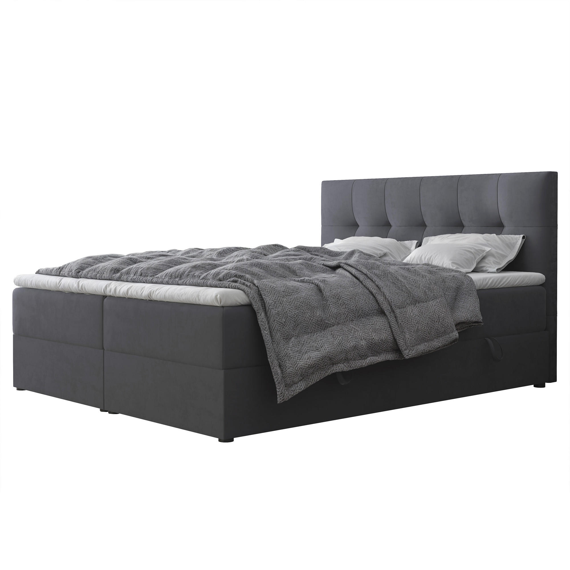 BOXBETT RENZO 160/200 cm mit Matratze und Topper, Dunkelgrau - Dunkelgrau, Holzwerkstoff/Textil (160/200cm) - Idohome
