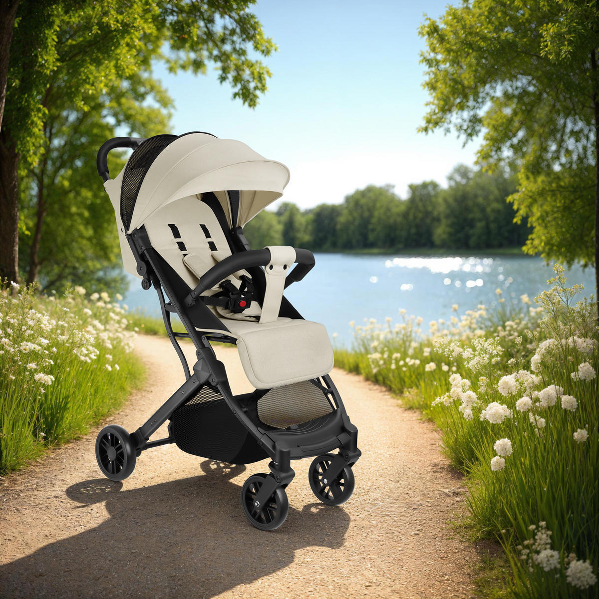 BUGGY-KINDERWAGEN Finn,für 0 bis 36 Monate geeignet, Belastbarkeit 15 kg,grau/beige - Beige/Grau, Textil (95/51/105cm) - tectake