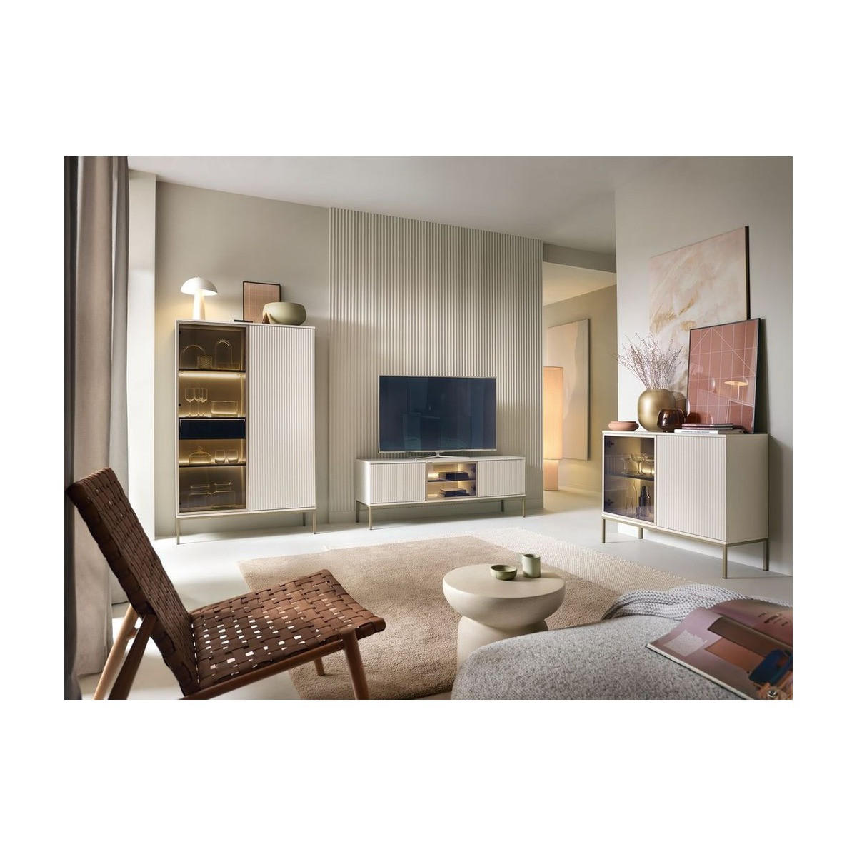 WOHNZIMMER Set 3-tlg. – Sento – Kaschmir - Kaschmir, Holzwerkstoff (154/56/39cm) - hi-markt