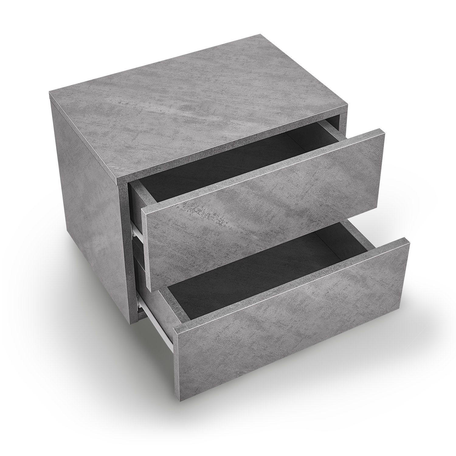 WANDSCHRANK Nachttisch mit 2 Schubladen Betonoptik 40x29x30 cm - Grau, Holz (40/30/29cm) - Juskys