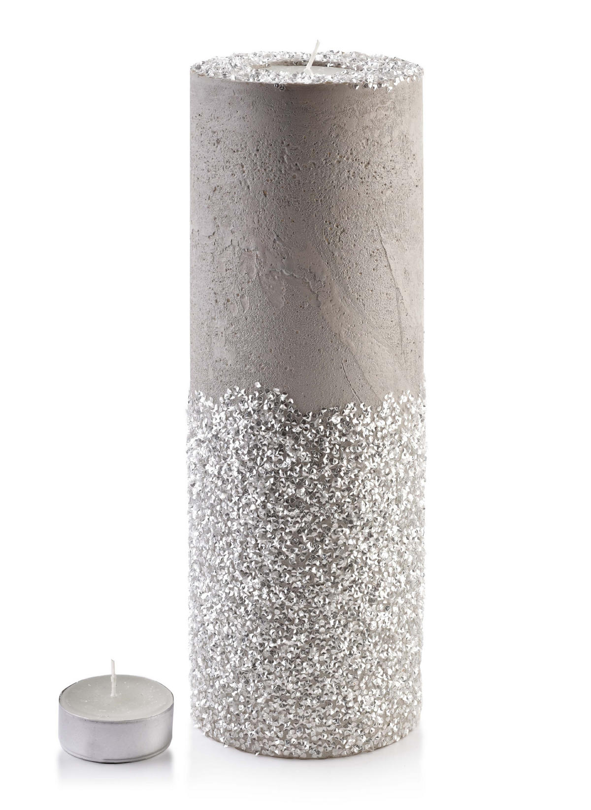 TEELICHTHALTER Diamond Grau 12/12/36 cm Naturmaterial - Hellgrau, Naturmaterialien (36cm) - Mondex