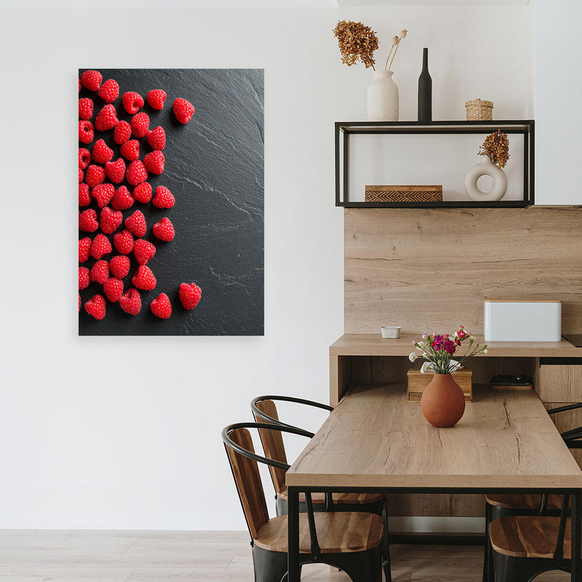 LEINWANDBILD Rote Himbeeren 80x120cm - Rot, Textil (80/120cm) - Feeby