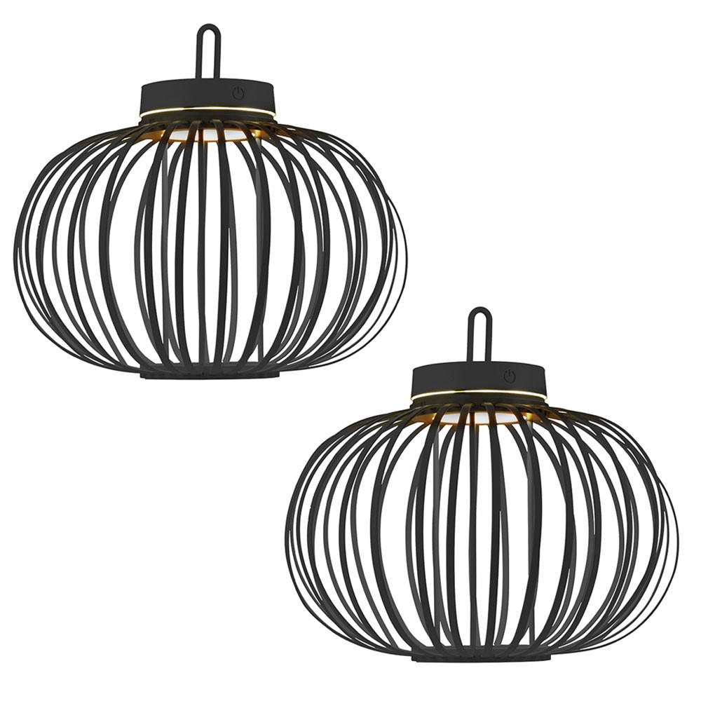 TISCHLEUCHTE GABBIA Bambus Schwarz, Akku, LED, 2er Set - Schwarz, Holz (36/36/33cm)