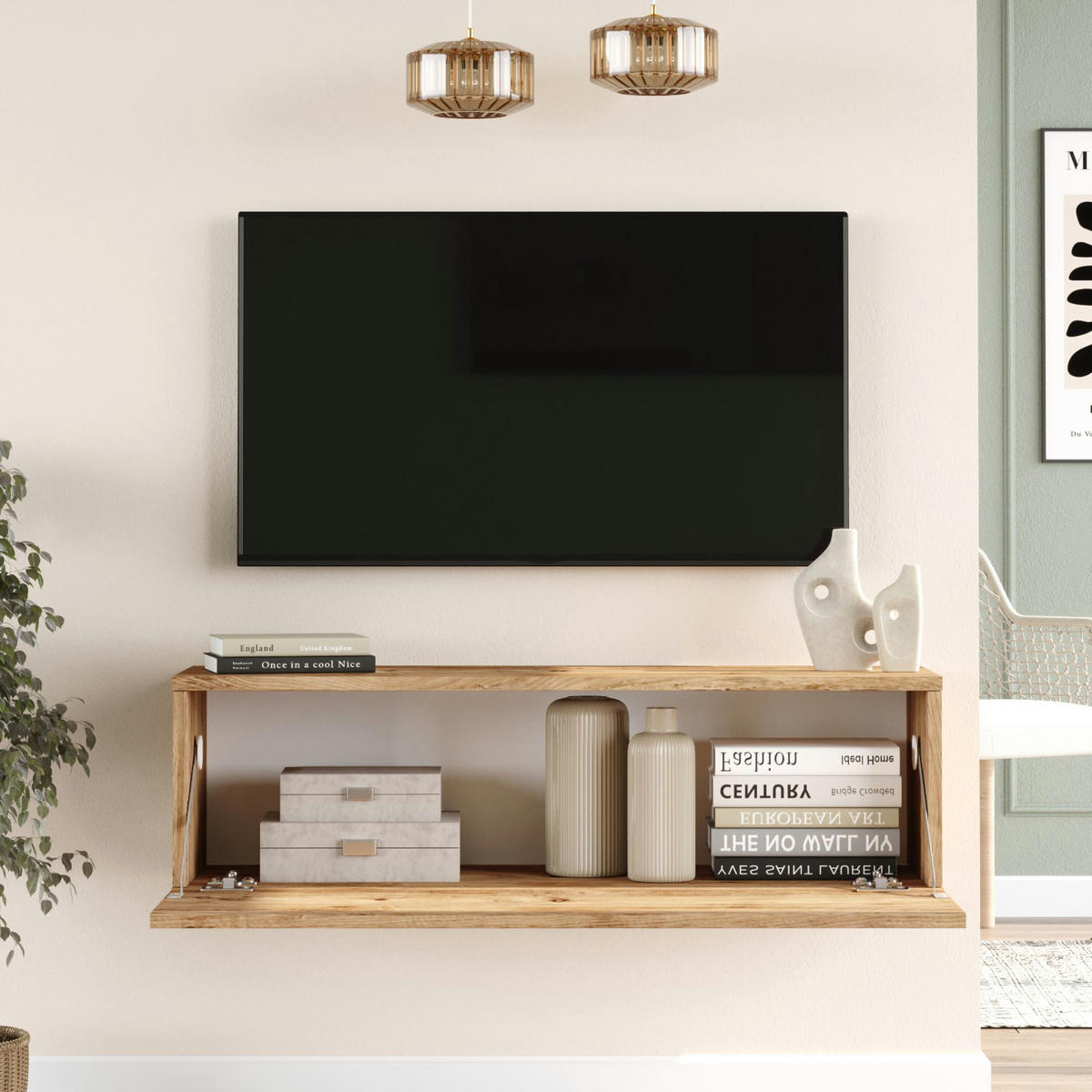 TV SKŘÍŇKA Lapinlahti - přírodní, kompozitní dřevo (100/29.5/31.5cm) - [en.casa]