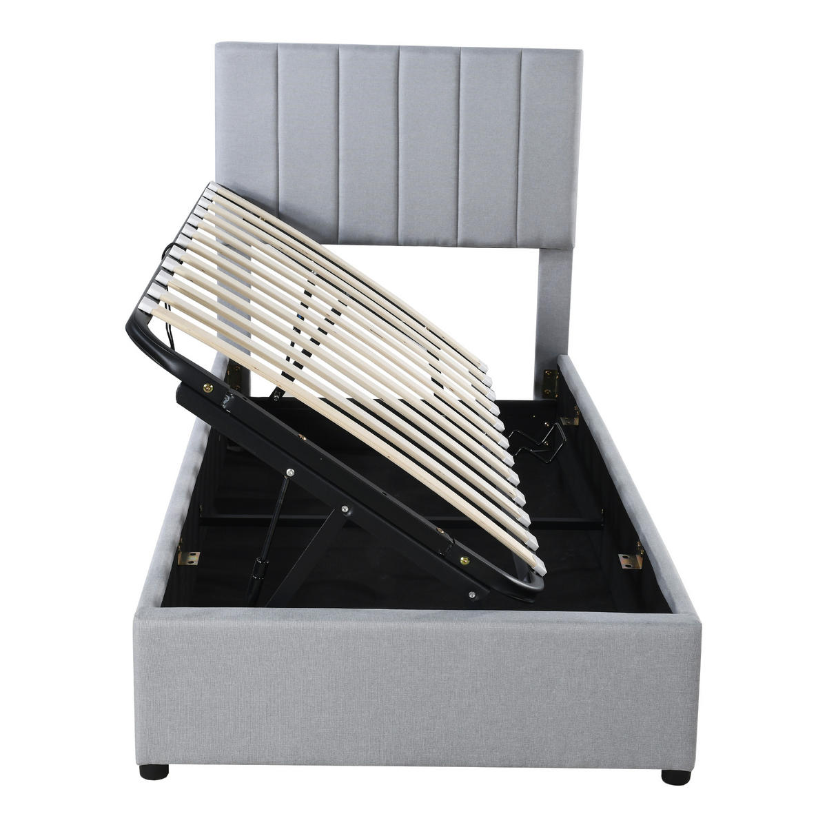 POLSTERBETT 90/200 cm grau hydraulisches Stauraumbett mit verstellbarem Kopfteil - Grau, Textil (90/200cm) - OKWISH