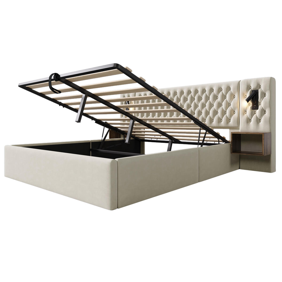 DOPPELBETT Beige 261/210/105 cm - Beige, Holzwerkstoff/Textil (180/200cm) - Urban Meuble
