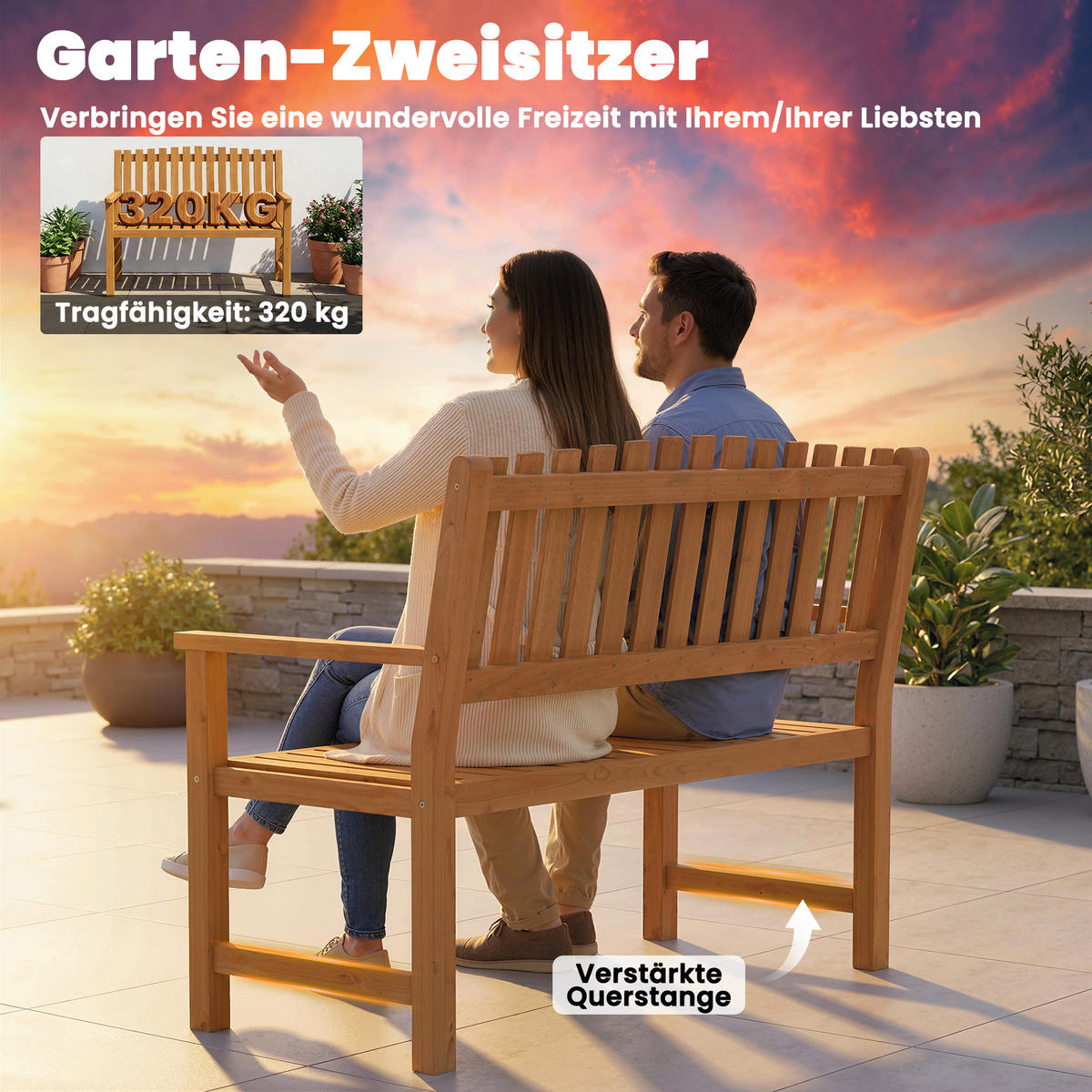GARTENBANK Akazienholz Naturholz - Naturfarben, Holz (64/92/112cm) - Outsunny