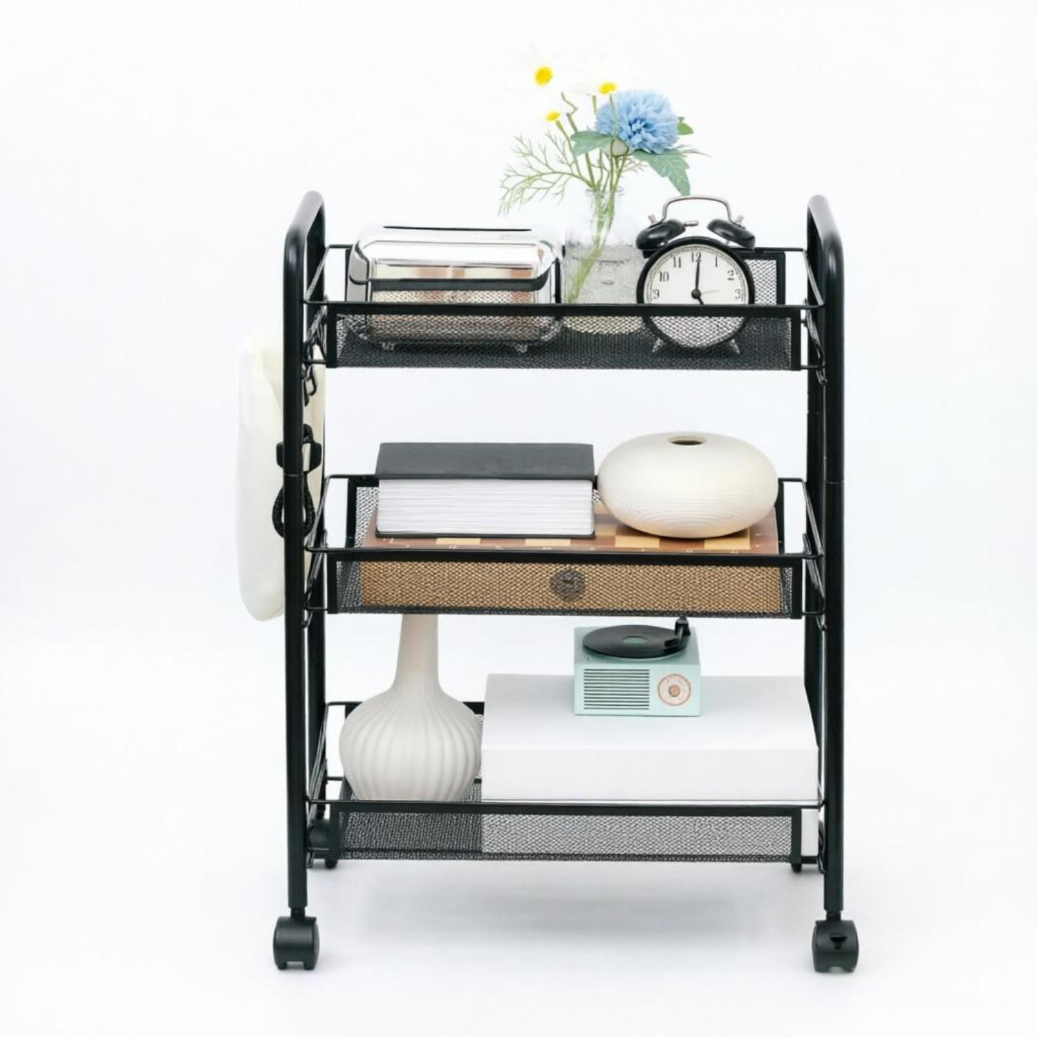 KÜCHENWAGEN Rollwagen Mit Netzkörben,Stahl Schwarz, Für Küche Und Wohnraum - Schwarz, Holzwerkstoff (26.5/63/45cm) - Rolipo