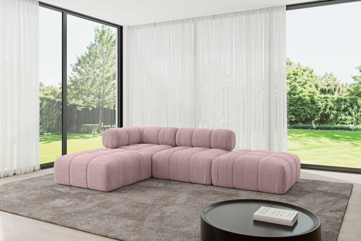 ECKSOFA modulares Sofa Kerru-L1 - 285x190x70 cm Rosa Cord - Rosa, Holzwerkstoff/Textil (285/190cm) - ALTDECOR