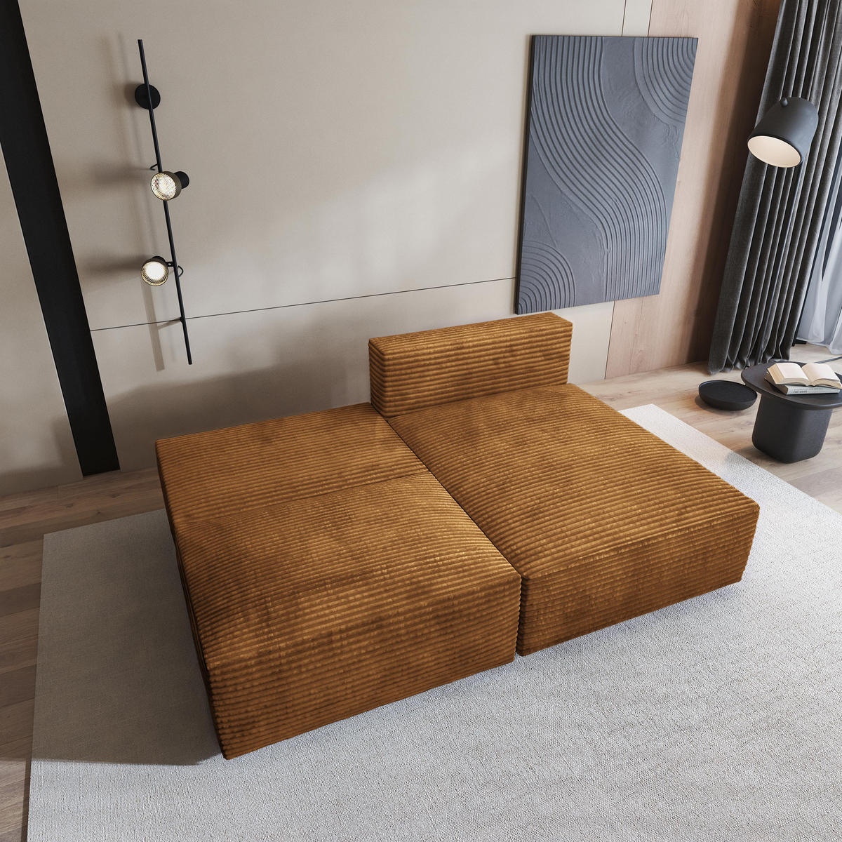 ECKSOFA FIORO Kupferfarben Kordstoff mit Schlaffunktion - Kupferfarben, Holz (204/148cm) - MASSENO