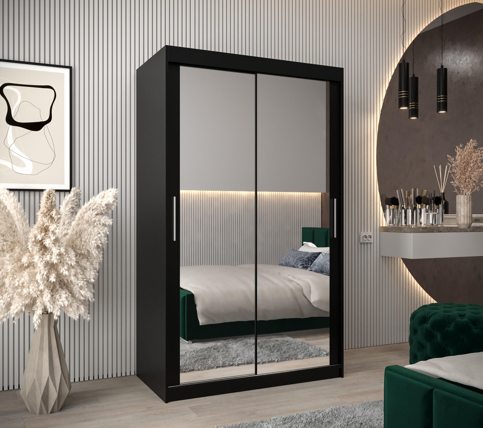 SCHWEBETÜRENSCHRANK 200/120/62 2-türig - Silberfarben/Schwarz, Holz/Kunststoff (120/200/62cm) - Abiks Möbel
