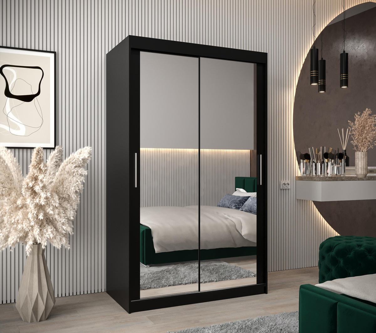 SCHWEBETÜRENSCHRANK 200/120/62 2-türig - Silberfarben/Schwarz, Holz/Kunststoff (120/200/62cm) - Abiks Möbel