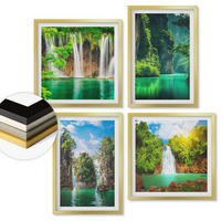 WANDBILDER 4er Set - 50x50 cm & 40x60 cm Goldrahmen - Grüne Landschaften, Wasserfälle - Goldfarben, Kunststoff (50/50cm) - ArtPrintCave