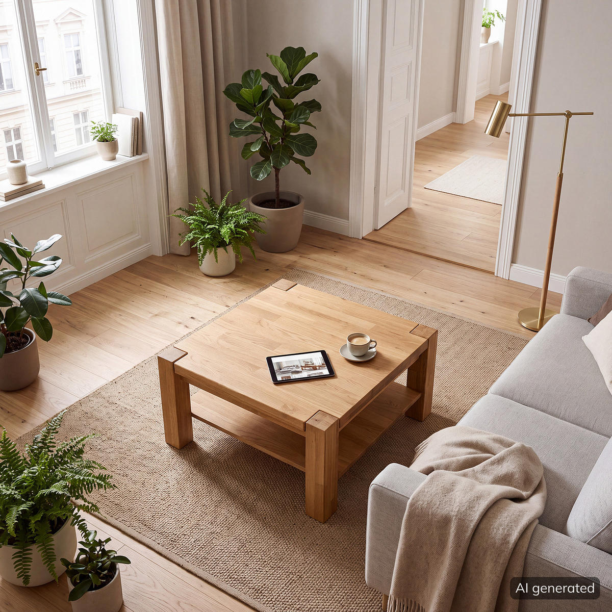 COUCHTISCH - Massivholz - Eichefarben/Braun, Eichenholz/Holz (70/70/38cm) - home24