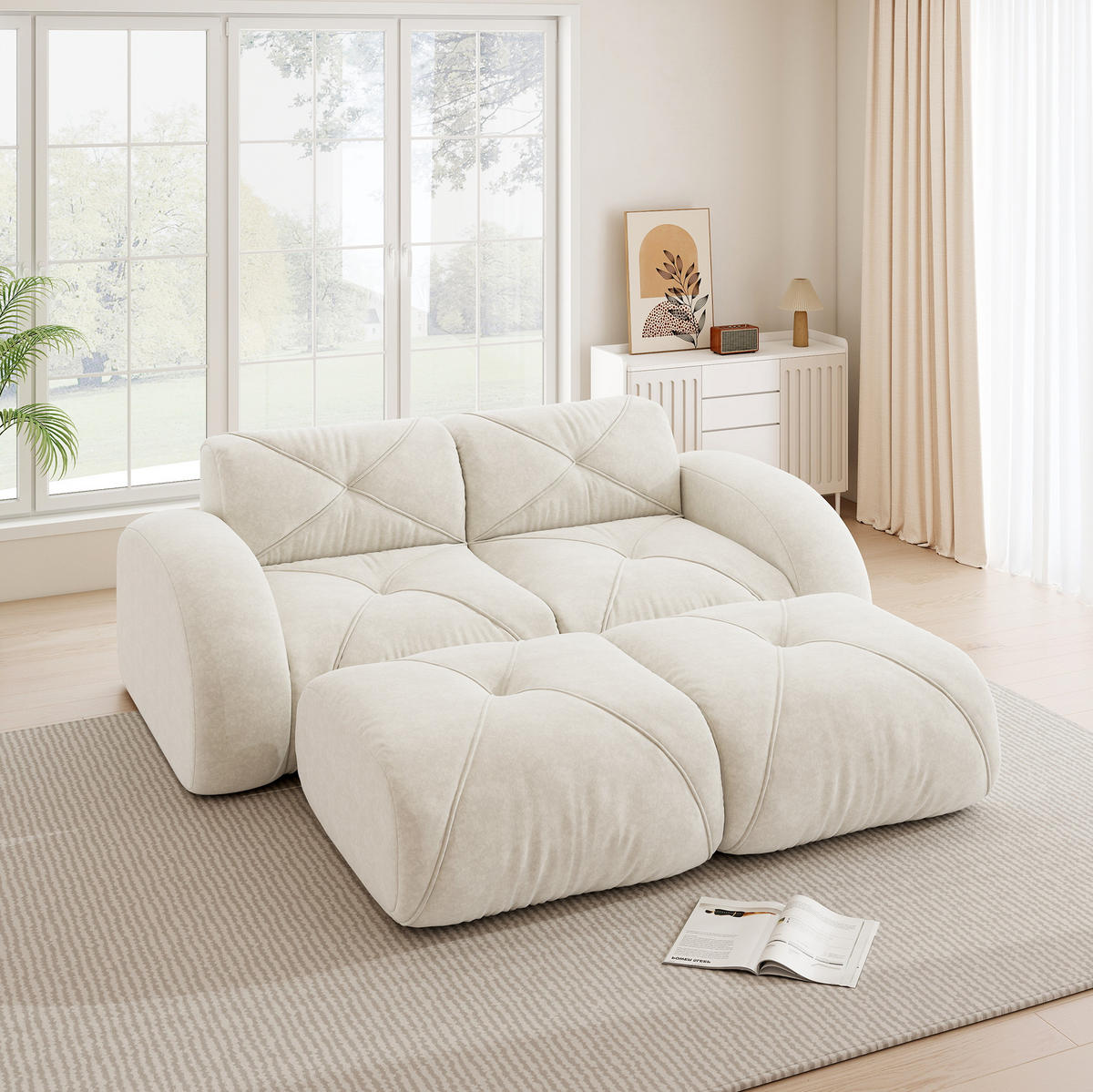 SOFA 204/171/76 cm in Hellbeige aus Chenille, rahmenlos und komfortabel - Beige, Textil (171/76/204cm) - Flora Grace