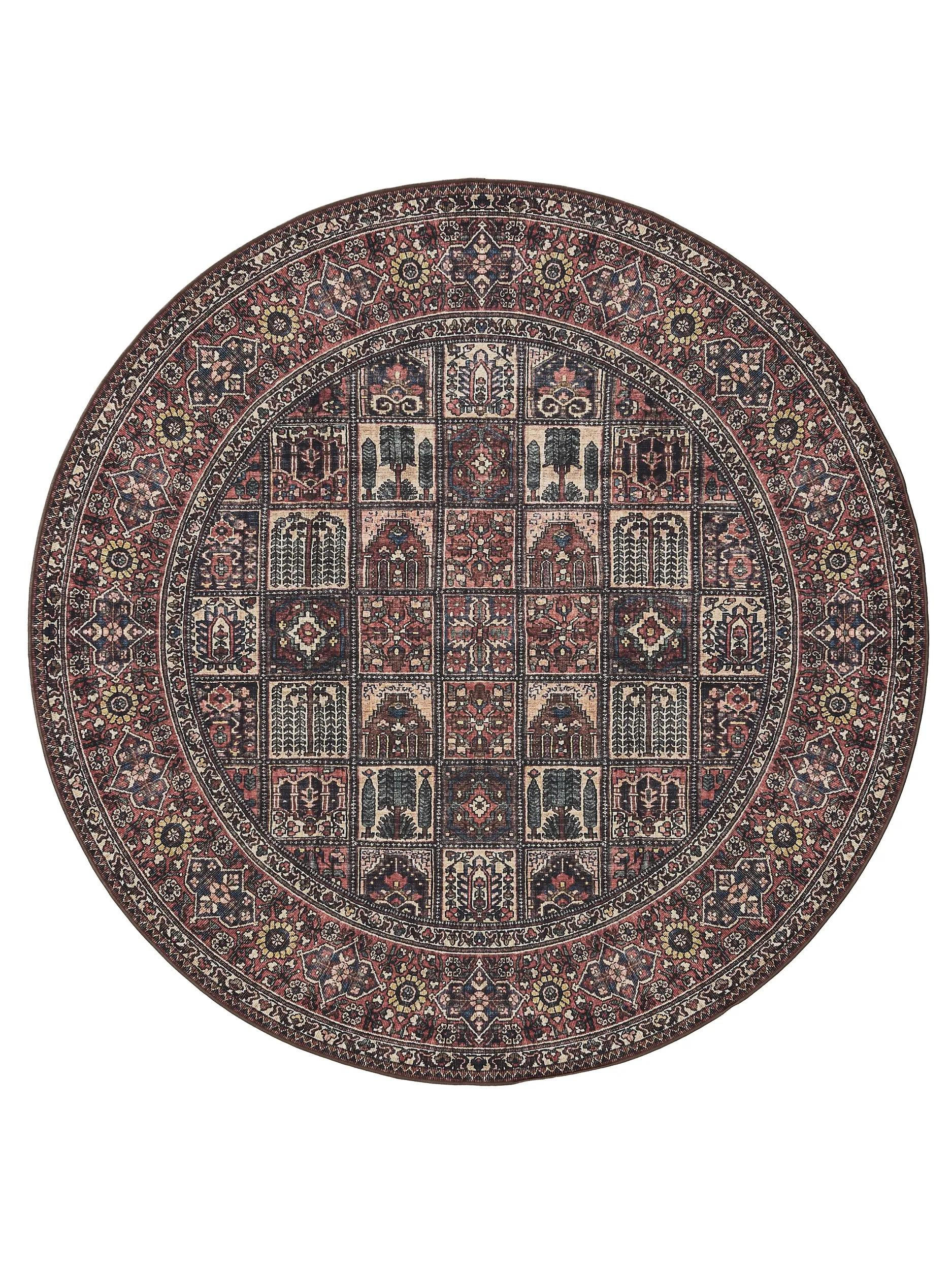 VINTAGE-TEPPICH George waschbar ø 160 cm rund - Rot/Multicolor, Kunststoff (160/160cm) - benuta