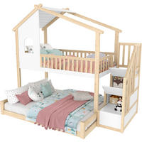 ETAGENBETT 90/200 cm & 140/200 cm in Natur & Weiß mit Stauraumleiter, Bettgitter und Hausdesign - Multicolor, Holzwerkstoff (90/200cm) - STILVORA